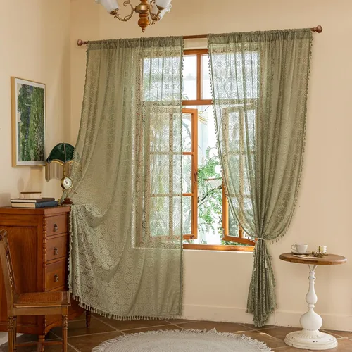 Miniatura 52 de YJ YANJUN - Cortinas de café boho, 24 pulgadas de largo, 2 paneles, cada una de 59" de ancho x 24" de largo, beige, con crochet, cortinas de cocina