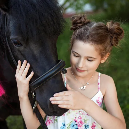Miniatura 3 de MONOOC Collar de regalo para niñas con colgante de caballo - Collar de caballo delicado de acero inoxidable con corazón, 26 iniciales de la A a la Z
