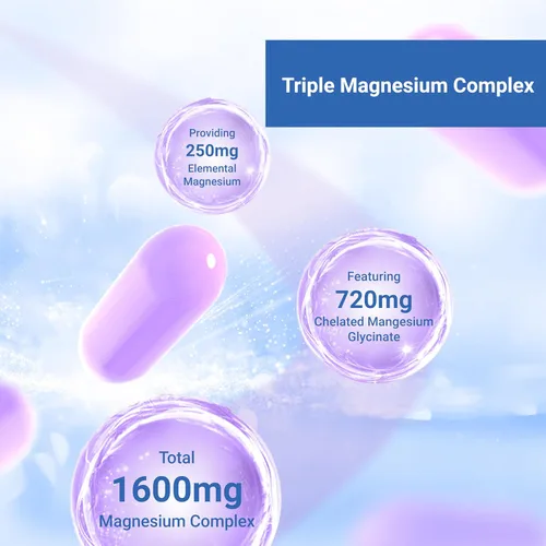 Miniatura 4 de Naturalis Complejo vegano de triple magnesio Glicinato quelado, citrato y óxido de 1600 mg ofrece 250 mg de magnesio elemental Fácil de absorber