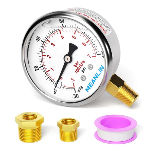 Miniatura 25 de MEANLIN MEASURE - Manómetro de acero inoxidable, relleno de líquido, esfera con cara de 2.5 pulgadas, NPT de 1/4 de pulgada, agua, aceite y aire