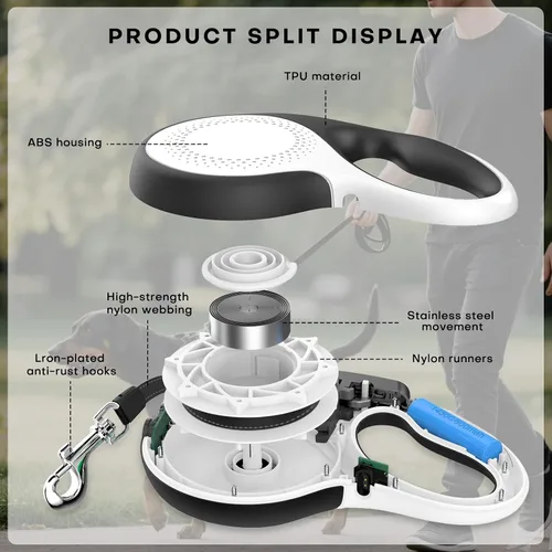 Miniatura 6 de Correa retráctil para perro con luz LED recargable, correa de perro resistente de 16 pies para perros medianos y grandes de hasta 110 libras, 360°