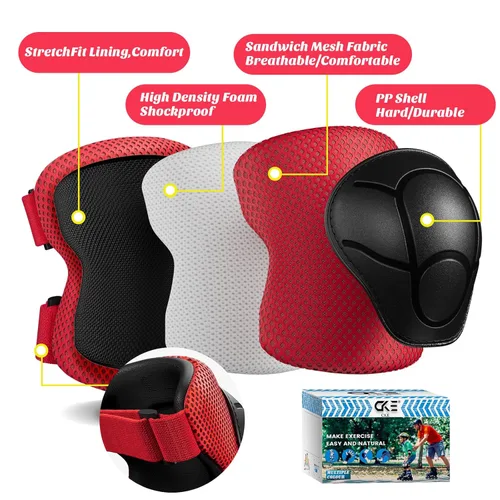 Miniatura 2 de Rodilleras para niños, rodilleras y coderas, conjunto de equipo de protección para niños y niñas con protectores de muñeca 3 en 1 para patinaje, Rojo