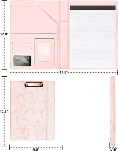 Miniatura 5 de Ospelelf Portapapeles de almacenamiento rosa para mujer, folio con bloc de notas, carpeta de cuero para profesores Elemento en polvo