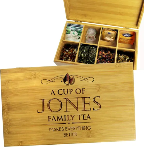 My Personal Memories Caja de té de madera personalizada, organizador de almacenamiento y soporte para bolsa de té, regalo grabado para inauguración