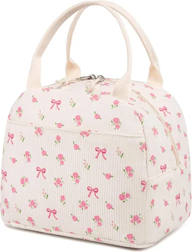 Miniatura 10 de Bluboon Bolsa de almuerzo para mujer, bonita bolsa de almuerzo de pana con correa para el hombro, reutilizable, aislada, gran capacidad