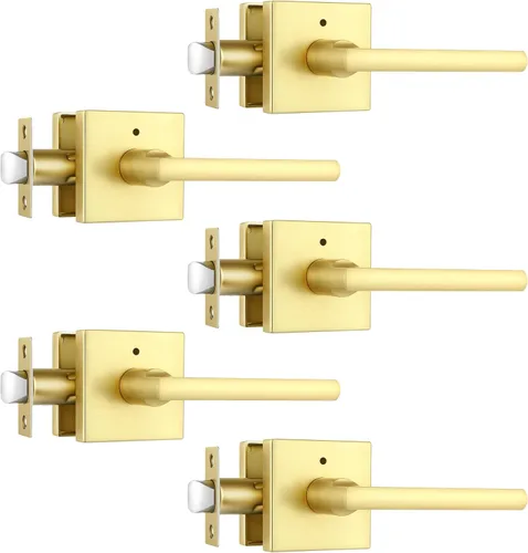 Miniatura 12 de Paquete de 1 pomo de puerta dorado, manija dorada para puerta interior con acabado de latón satinado, manijas de puerta de privacidad