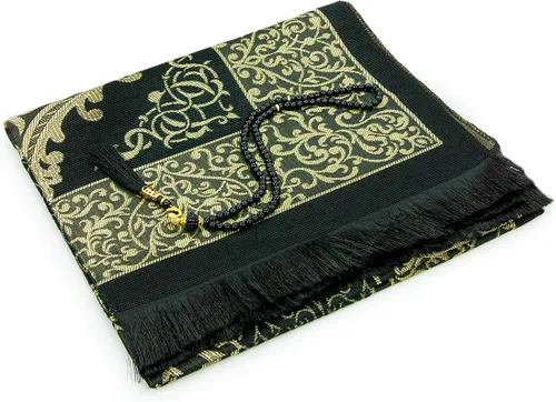 Miniatura 3 de ihvan online Alfombra de oración musulmana con 99 cuentas Tasbih y bolsa de viaje, tafetán suave sajadah, ligero y plegable, tapete de oración Negro