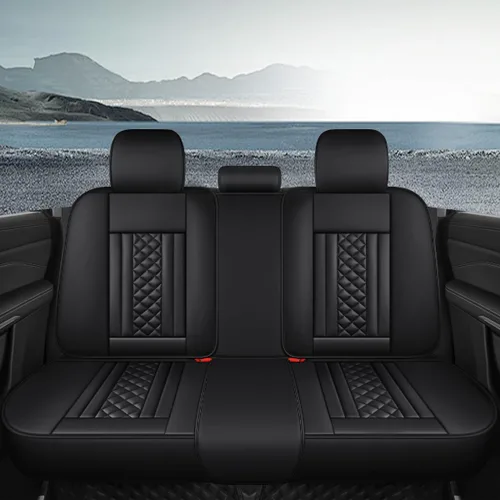 Miniatura 2 de Juego completo de fundas de cuero de lujo para asiento de automóvil, ajuste universal para 5 asientos (Bk-Pink 01)