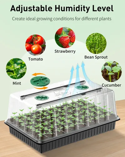 Miniatura 5 de Pawfly Paquete de 2 kits de iniciación de semillas, 120 celdas, bandejas de inicio de semillas con barras de luz de cultivo ajustables y cúpulas