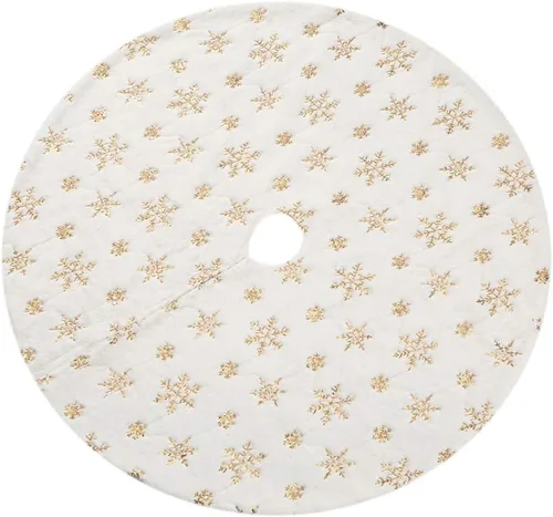 Miniatura 2 de Sattiyrch - Falda de árbol de Navidad con lentejuelas de 48 pulgadas, blanca suave y gruesa con decoraciones de copos de nieve dorados para árbol