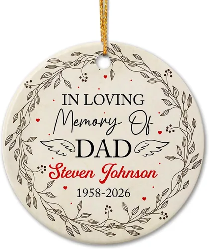 Miniatura 11 de Adorno de cerámica personalizado con texto en inglés "A Piece of My Heart is in Heaven" para Navidad 2026, adorno cardenal rojo conmemorativo