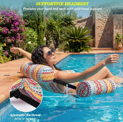 Miniatura 4 de Paquete de 3 flotadores inflables para piscina, sillas flotantes para adultos, hamaca ajustable, silla flotante de agua, natación, patrón de plantas