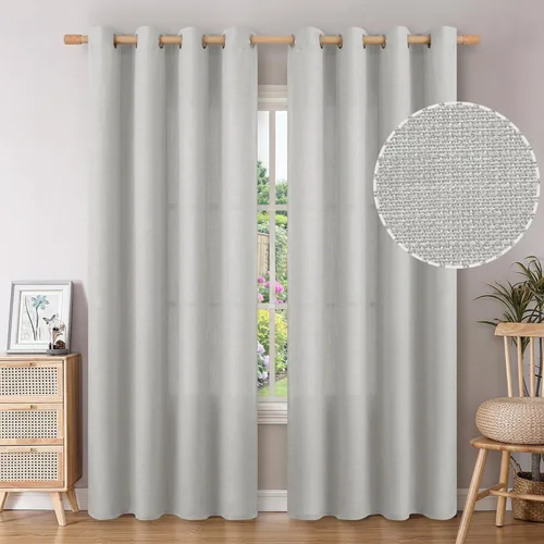 Miniatura 55 de BGment Cortinas de Lino Beige de 63 Pulgadas de Largo 2 Paneles - Tratamientos para Ventanas con Textura de Arpillera Filtrantes de Luz Cortinas
