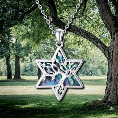 Miniatura 85 de ONEFINITY Collar de plata de ley 925 con diseño de árbol de la vida con colgante de nudo celta de concha de abulón para mujer