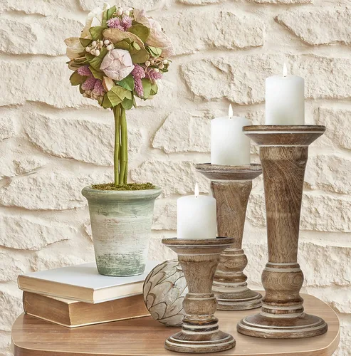 Miniatura 21 de Juego de 3 portavelas de pilar de madera hecho a mano, ideal para velas LED y pilares, regalo para bodas, Navidad, fiestas, hogar, spa, reiki