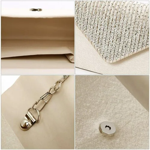 Miniatura 5 de Bolso de mano para mujer, con diamantes de imitación de satén esmerilado para boda
