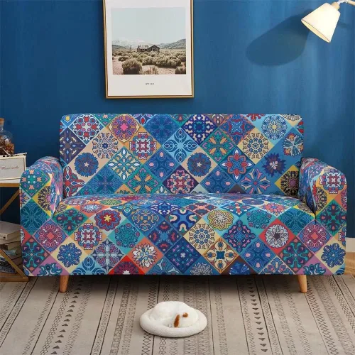 Miniatura 2 de Funda elástica para sofá con estampado bohemio, funda elástica para sofá floral con mandala, protector universal de muebles para sillón