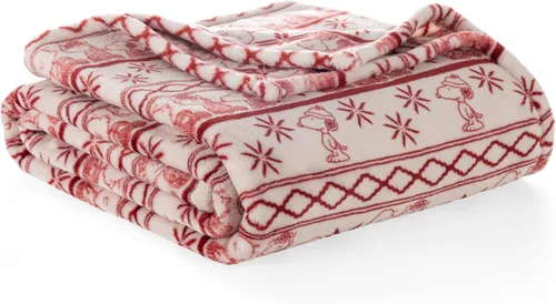 Berkshire Peanuts® VelvetLoft® - Manta de felpa de Snoopy con bonito personaje, acogedora manta Fairisle Crimson Neutral, manta de 55 x 70 pulgadas