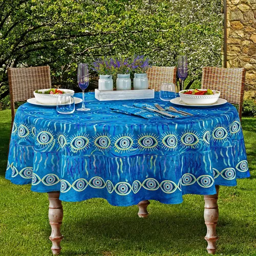 Miniatura 14 de Home Bargains Plus Manteles individuales de tela de medallón mediterráneo, patrón de islas griegas costeras, resistentes a las arrugas y a