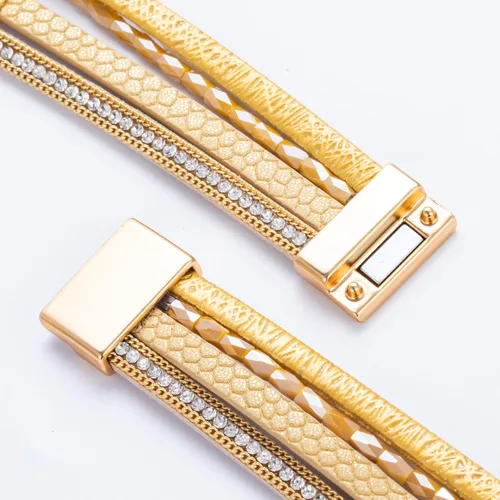Miniatura 186 de FANCY SHINY - Pulsera de cuero estilo bohemio, pulsera de cuentas de cristal con cierre magnético, regalos de joyería para mujer