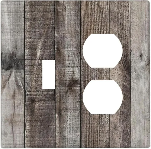Miniatura 126 de Placa de pared dúplex de receptáculo de dispositivo de 1 gang de madera envejecida blanca gris con veta de tablón, cubierta de enchufe eléctrico