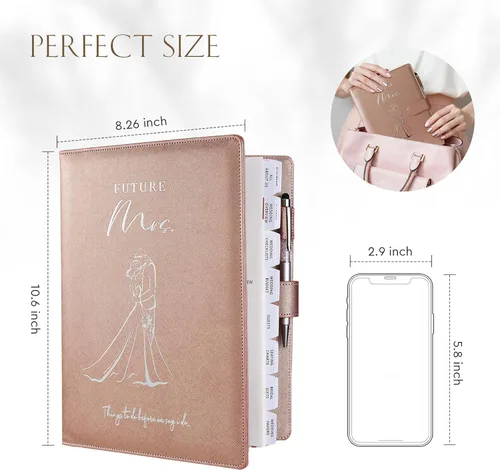Miniatura 6 de AW BRIDAL Future Mrs Libro Planificador de Bodas y Organizador Juego de Regalo, Planificadores de Boda de Destino Personalizados, Regalo de Oro rosa