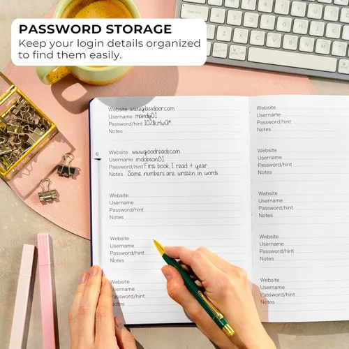 Miniatura 3 de Clever Fox - Libreta de contraseñas con pestañas alfabéticas, organizador de direcciones de Internet, tamaño grande, para inicios de sesión en Azul