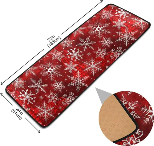 Miniatura 2 de Alfombra de pasillo de Navidad, patrón rojo con copos de nieve, alfombra de corredor de flores, alfombra antideslizante para cocina, alfombra