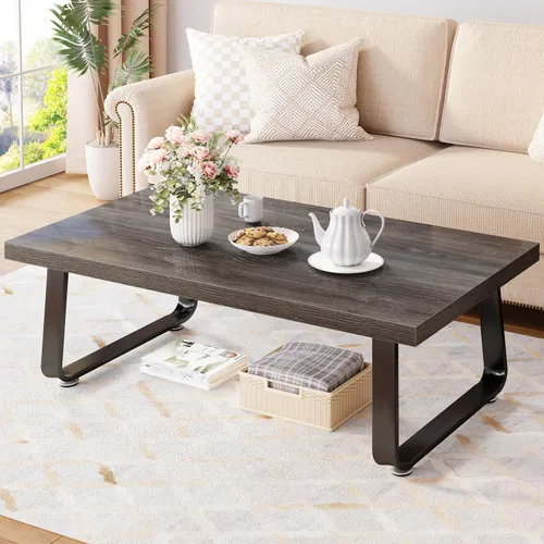 Miniatura 14 de HSH Mesa de café negra moderna, mesa de centro de madera rústica y metal, mesas de café sencillas de estilo granja para sala de estar, mesa de té