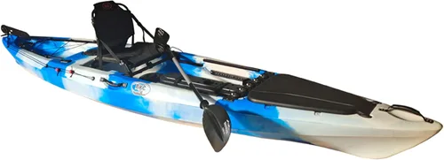 BKC FK13 - Kayak de pesca de pescador individual de 13 pies con asiento vertical de aluminio, remo y timón controlado por el pie