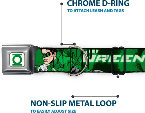 Miniatura 5 de Buckle-Down Collar de perro con hebilla de cinturón de seguridad, verde linterna verde brillante con texto, 1 pulgada de ancho, se adapta a cuello
