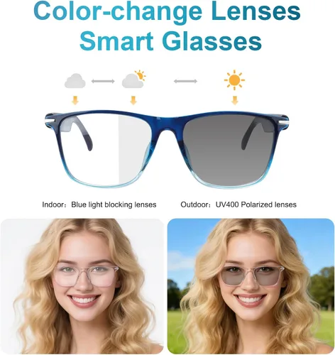 Miniatura 2 de GenXenon Lentes inteligentes Bluetooth para hombres y mujeres, bloqueo de luz azul y fotocromáticos con altavoz, lentes de sol manos libres/música