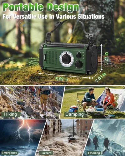 Miniatura 7 de Radio de emergencia 10000mAh/37000mWh, radio solar, radio de manivela, radio meteorológica NOAA AM FM, 4 métodos de carga, batería de polímero