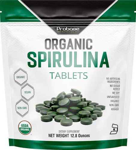 Probase Nutrition Suplemento orgánico de espirulina, 3000 mg por porción, 720 tabletas (suministro de 4 meses), sin relleno y sin OMG, rico en