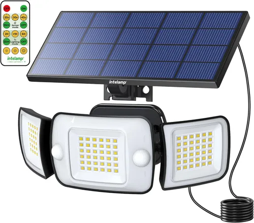 Miniatura 9 de intelamp Luz de inundación solar para exteriores, impermeable, 6000 mAh, 1200 lúmenes, luces Sesnsor de doble movimiento, detección de 180°, control