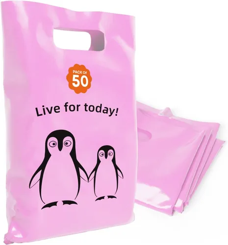 Miniatura 32 de Bolsas de plástico con asas – Bolsas de mercancía de 12 x 15 pulgadas para pequeñas empresas – Bolsas troqueladas para compras minoristas y Negro