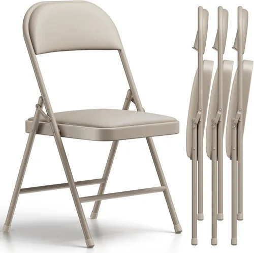 Miniatura 15 de Paquete de 2 sillas plegables, sillas plegables acolchadas de piel sintética para exteriores e interiores, asiento comercial de metal plegable