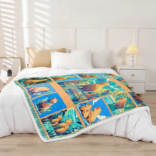 Miniatura 2 de Manfei Capybara - Manta de cama de roedores de América del Sur para niños y niñas, decoración de habitación, manta de retazos enrejados para sofá