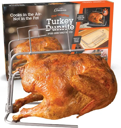 Camerons Tostador de pavo original DunRite patentado de acero inoxidable al revés, cocina en el aire y no en la grasa, mantiene los jugos dentro de
