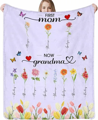 Miniatura 9 de D-Story BK-01 - Manta personalizada de jardín para mamá con nombres de niños, manta de jardín personalizada para abuela, manta de flores