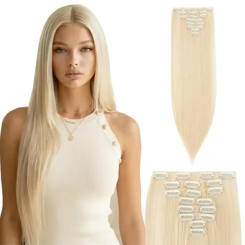 Miniatura 15 de S-noilite Extensiones de cabello sintético largo y lacio con clip de 23 a 26 pulgadas, 8 unidades, 18 clips, para mujeres, entrega de 2 a 5 días