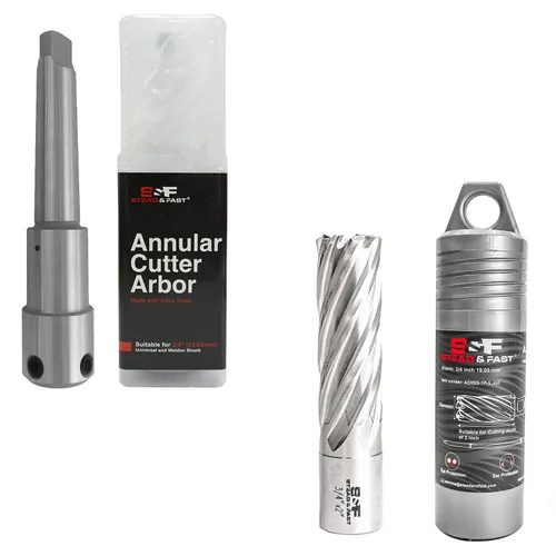 S&F STEAD & FAST Cenador de corte anular, Morse Taper MT3 a vástago Weldon de 3/4 pulgadas & S&F STEAD & FAST - Cortador anular 3/4 pulgadas de