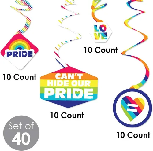 Miniatura 5 de Big Dot of Happiness Love is Love - Decoración colgante de fiesta de arco iris del orgullo - Remolinos de decoración de fiesta - Juego de 40