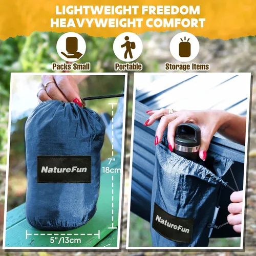 Miniatura 6 de NATUREFUN Hamaca ultraligera para viajes y camping Capacidad de carga de 300 kg, transpirable, de secado rápido Incluye 2 mosquetones premium, 2