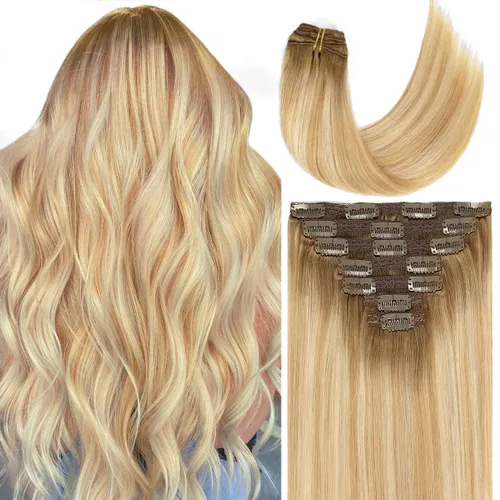 Miniatura 35 de Caliee Extensiones de cabello con pinzas de cabello humano 14 pulgadas Color 1 Negro azabache trama doble invisibles Extensiones de cabello humano