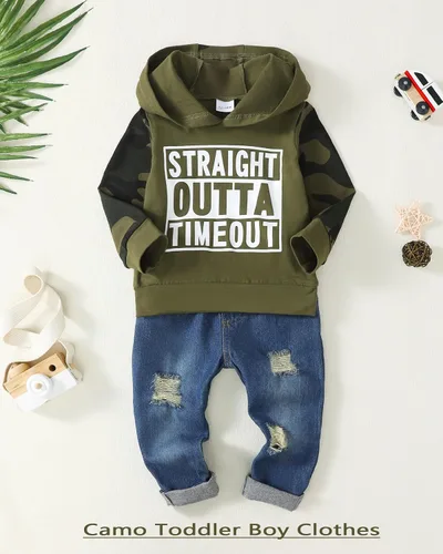 Miniatura 2 de Conjunto de ropa de bebé para niño pequeño, sudadera de mezclilla, pantalones de mezclilla para otoño e invierno