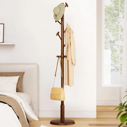 Miniatura 11 de Taitiy Perchero de madera maciza independiente con 10 ganchos para dormitorio, sala de estar, entrada, soporte resistente para colgar sombreros