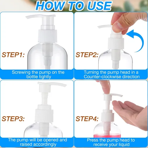 Miniatura 3 de 48 piezas dispensador de bomba de loción recargable dispensador de jabón de manos champú acondicionador plástico vacío 8oz/250ml transparente