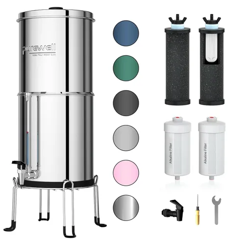 Miniatura 19 de Purewell Sistema de filtro de agua alimentado por gravedad de 3 etapas, sistema de encimera de acero inoxidable de 2.25 galones con 2 filtros