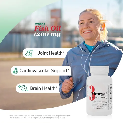 Miniatura 3 de Aceite de pescado 1200 mg – 360 mg de ácidos grasos omega-3 – Apoya la salud del corazón, la salud circulatoria y la función cognitiva, suplemento